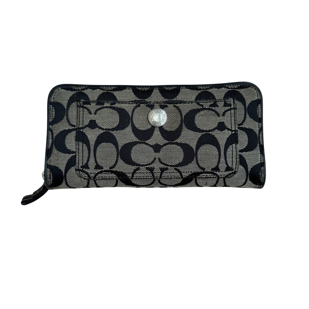Vintage Coach Accordion Zip Around Wallet Rectangle Black and Gray